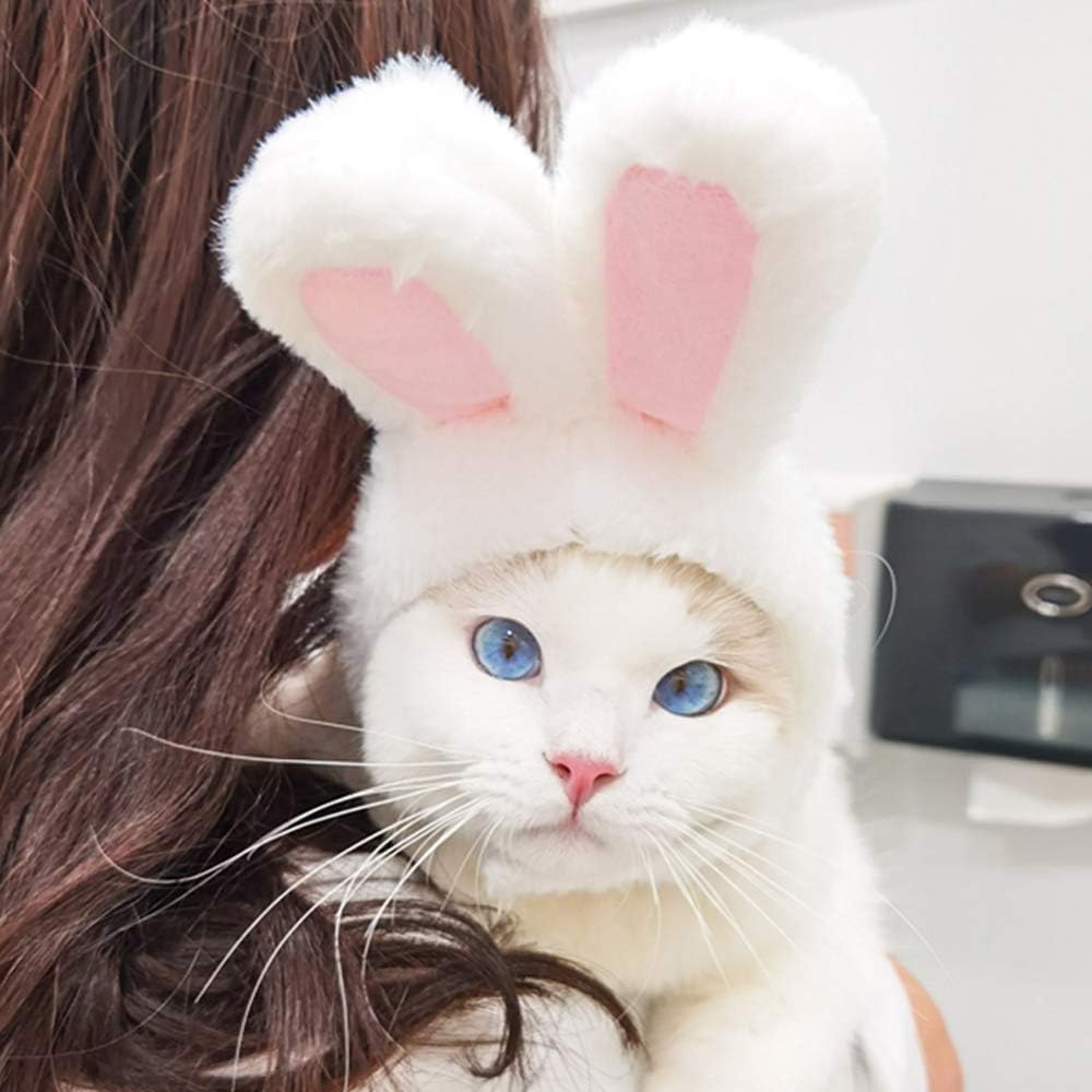 Cute Costume Bunny Rabbit Hat with Ears for Cats & Small Dogs Party Costume Easter Pet Accessory Headwear