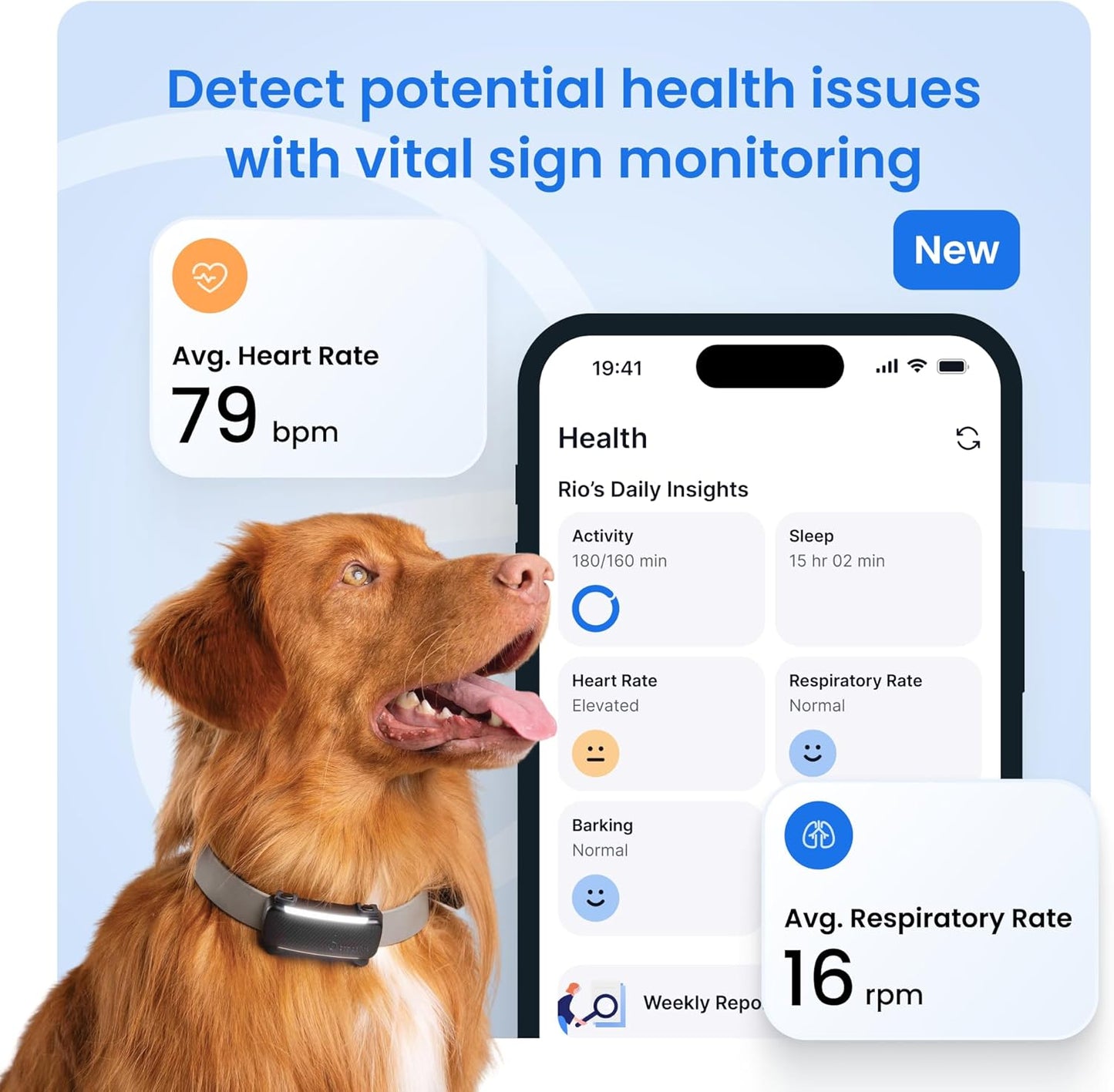 Smart Dog GPS Tracker | Live Pet Tracker with Virtual Fence | Vital Signs Monitoring of Heart & Respiratory Rate | Bark Monitoring | Dog Collar Attachment (Brown)