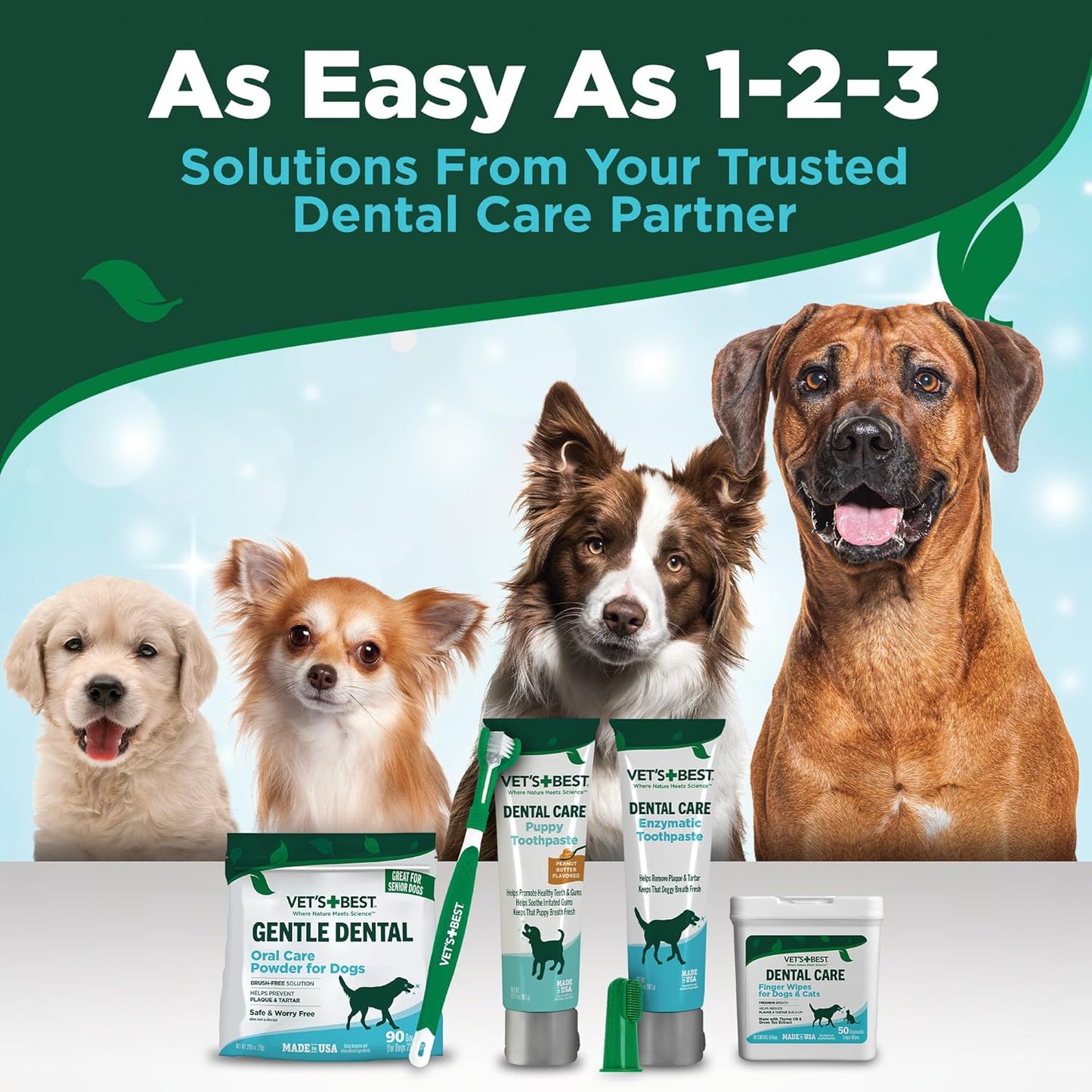 Dog Toothpaste & Dog Toothbrush, Dental Kit, Plaque Remover for Teeth, Whitens Teeth, Freshens Canine Breath, Veterinarian Formula, Finger Toothbrush Included