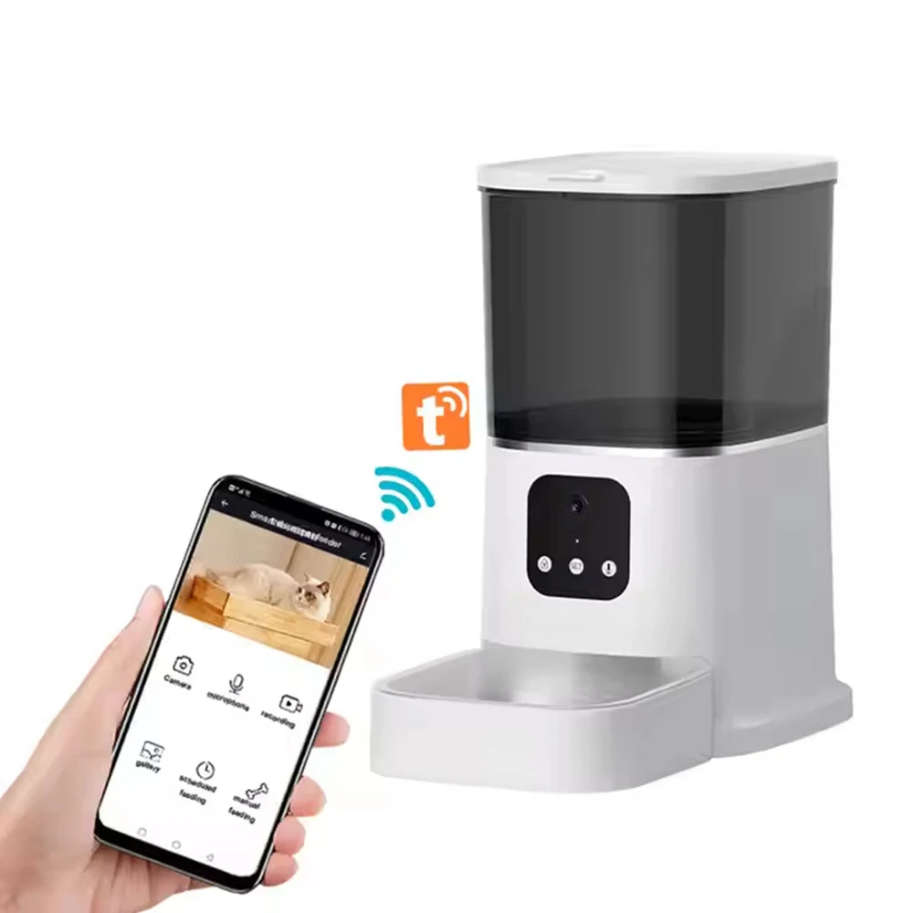 Large Capacity 6L Intelligent Automatic Pet Feeder Cross-Border APP Timed Quantitative Dog Cat Food Dispenser Solid Chargeable