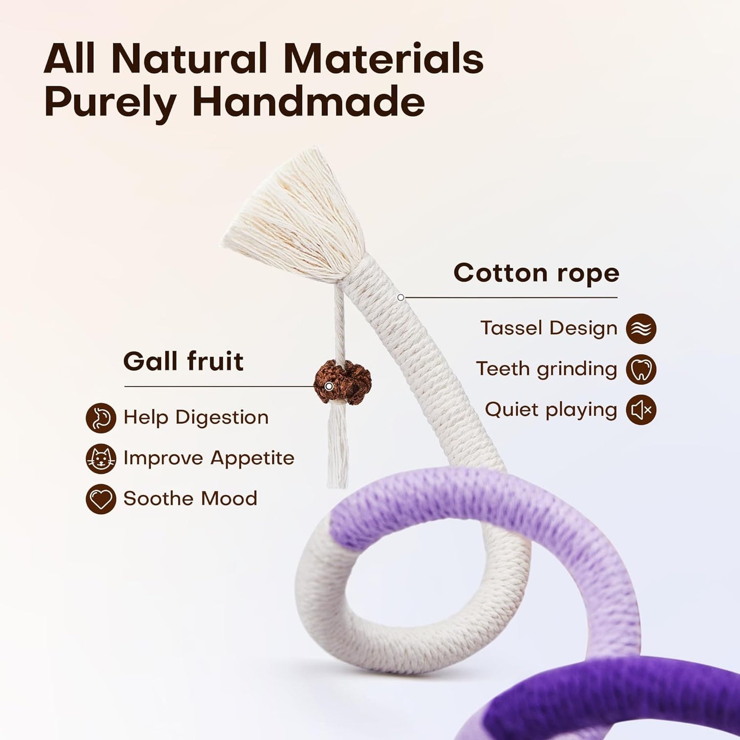 Cat Toys Chew Ropes 3Pcs with Refillable Natural Catnip, Safe Teeth Cleaning Toy for Indoor Kittens, Interactive Cat Nip Kitty Toys for All Breeds 19.5 Inches