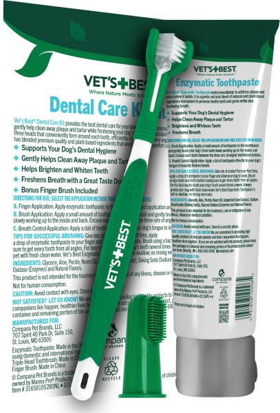 Dog Toothpaste & Dog Toothbrush, Dental Kit, Plaque Remover for Teeth, Whitens Teeth, Freshens Canine Breath, Veterinarian Formula, Finger Toothbrush Included