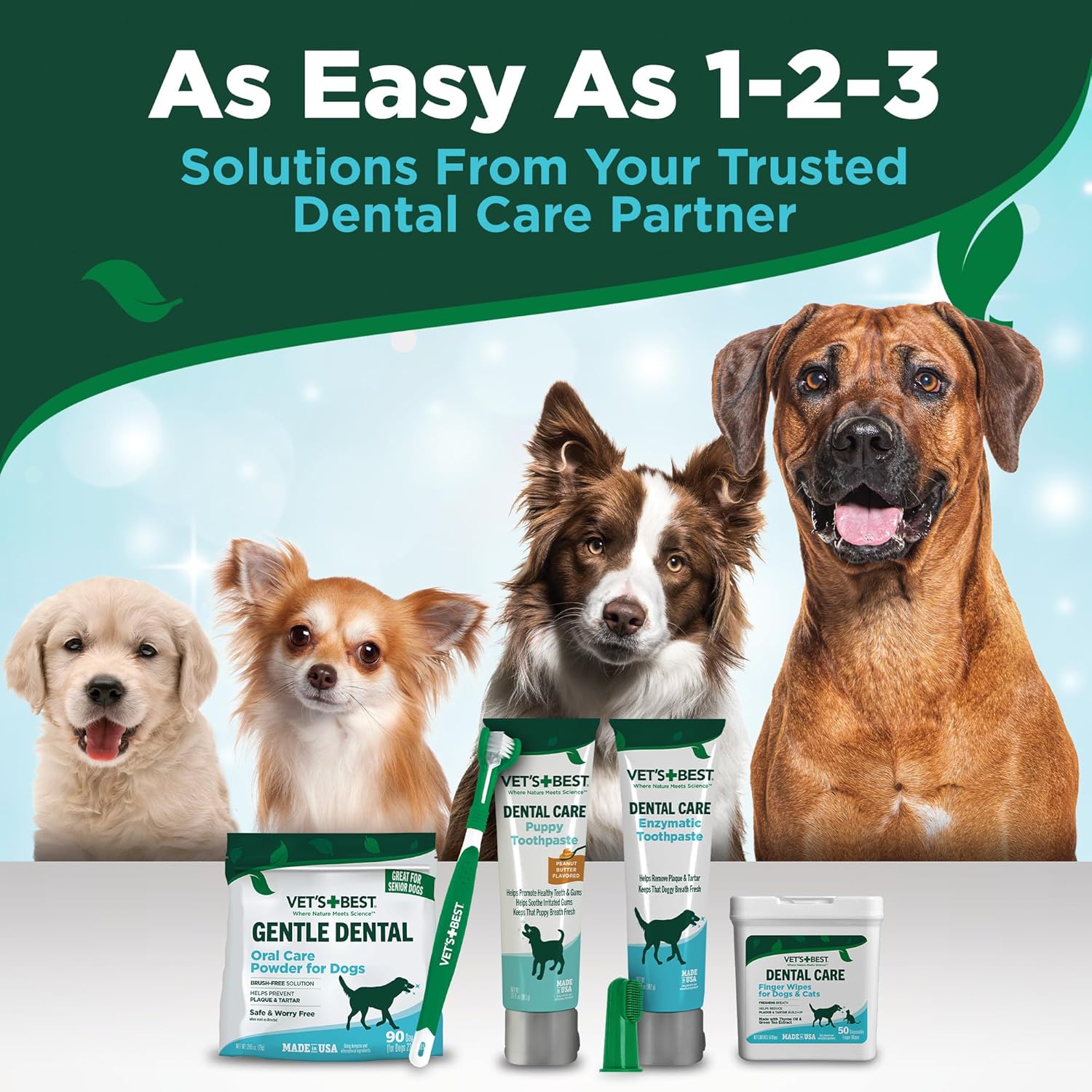 Dog Toothpaste & Dog Toothbrush, Dental Kit, Plaque Remover for Teeth, Whitens Teeth, Freshens Canine Breath, Veterinarian Formula, Finger Toothbrush Included